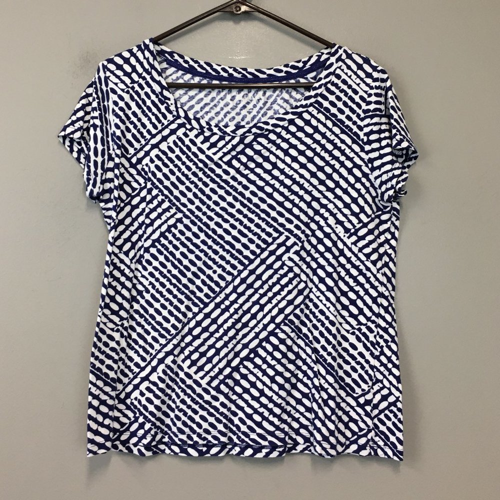 Nicole Miller New York Blue & White Cotton Tee
